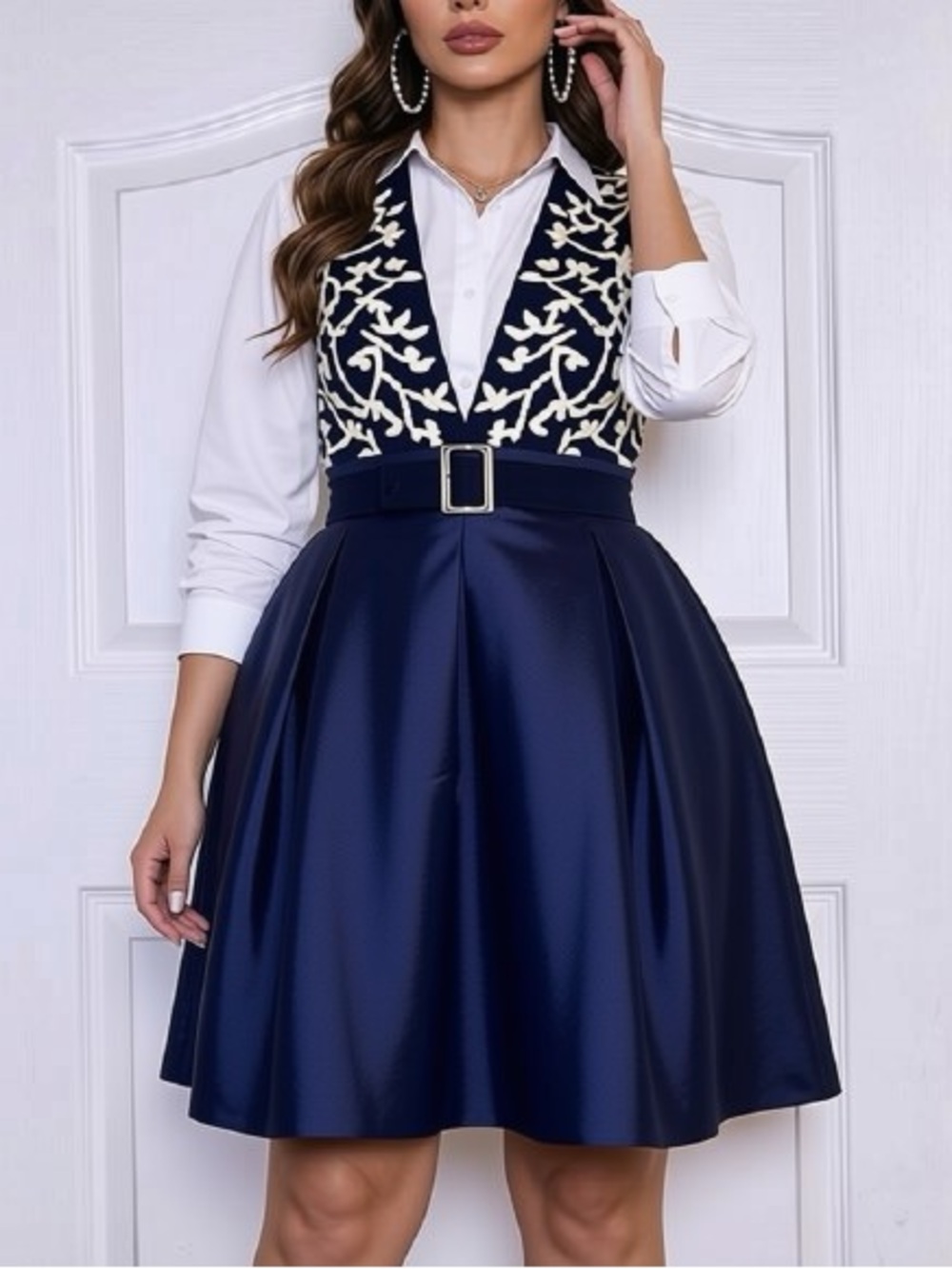 Lord & Taylor Shiny Navy A-Line Skirt